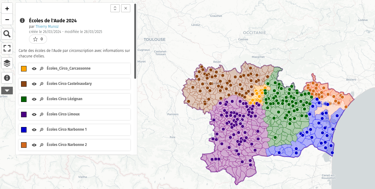 Carte uMap des écoles de l’Aude 2024.